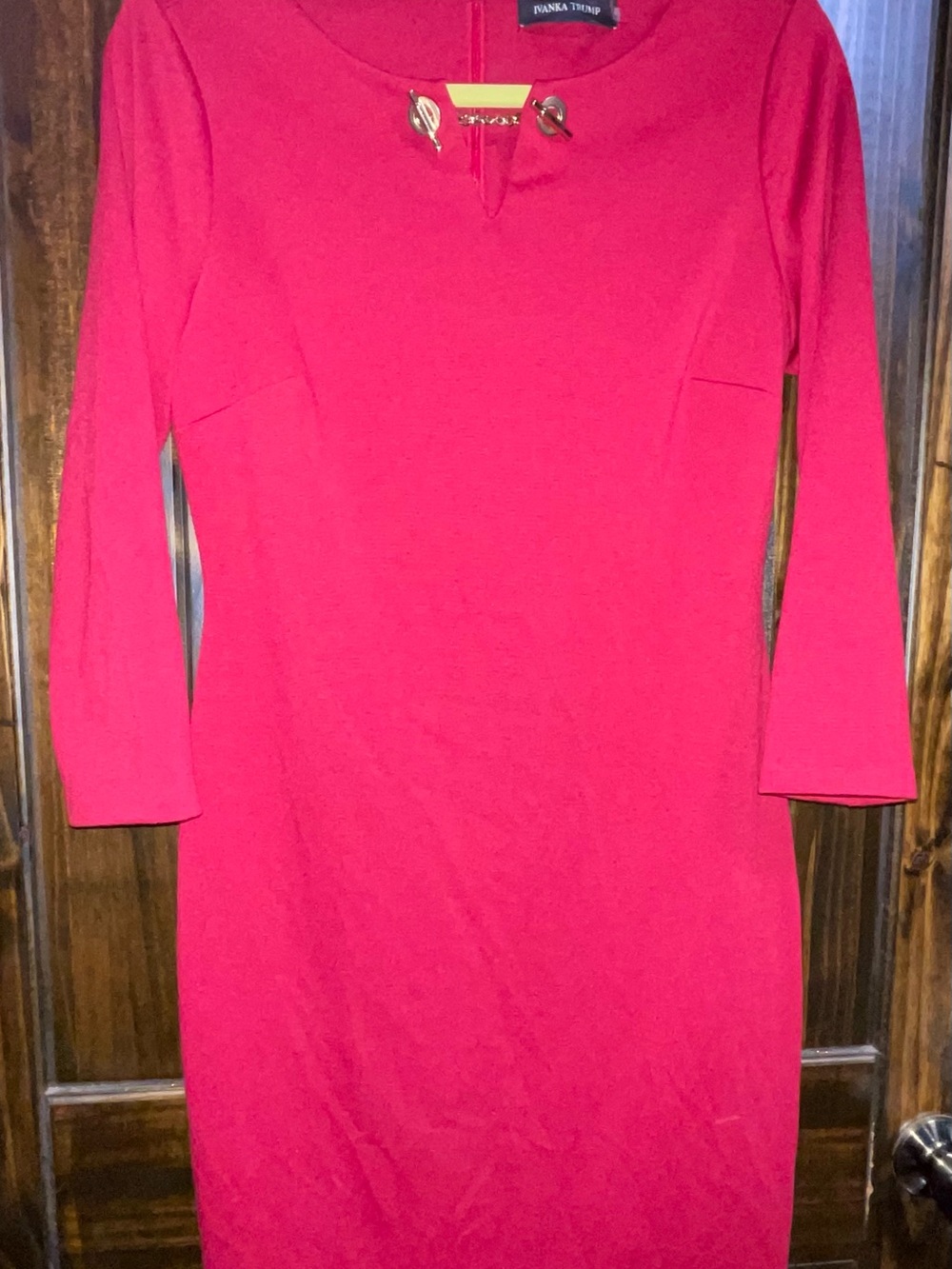 Ivanka Trump Hot Pink Long Sleeve Shift Dress with Gold Hardware